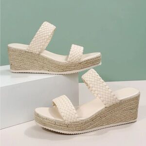 Boutique Cream Braided Espadrille Wedge Sandal